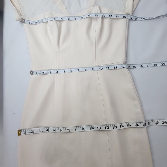 Maggie London Illusion Yoke Crepe cocktail dress cream size 4 - Picture 5 of 6